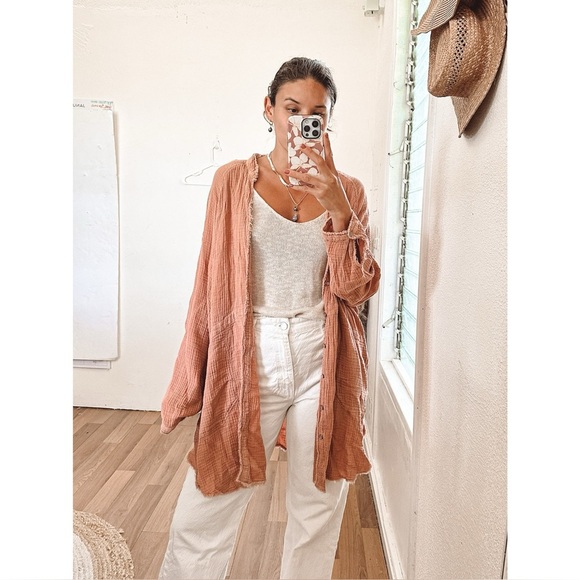 Free People We The Free Summer Daydream Buttondown Long Sleeve Oversized Tunic - Picture 3 of 13